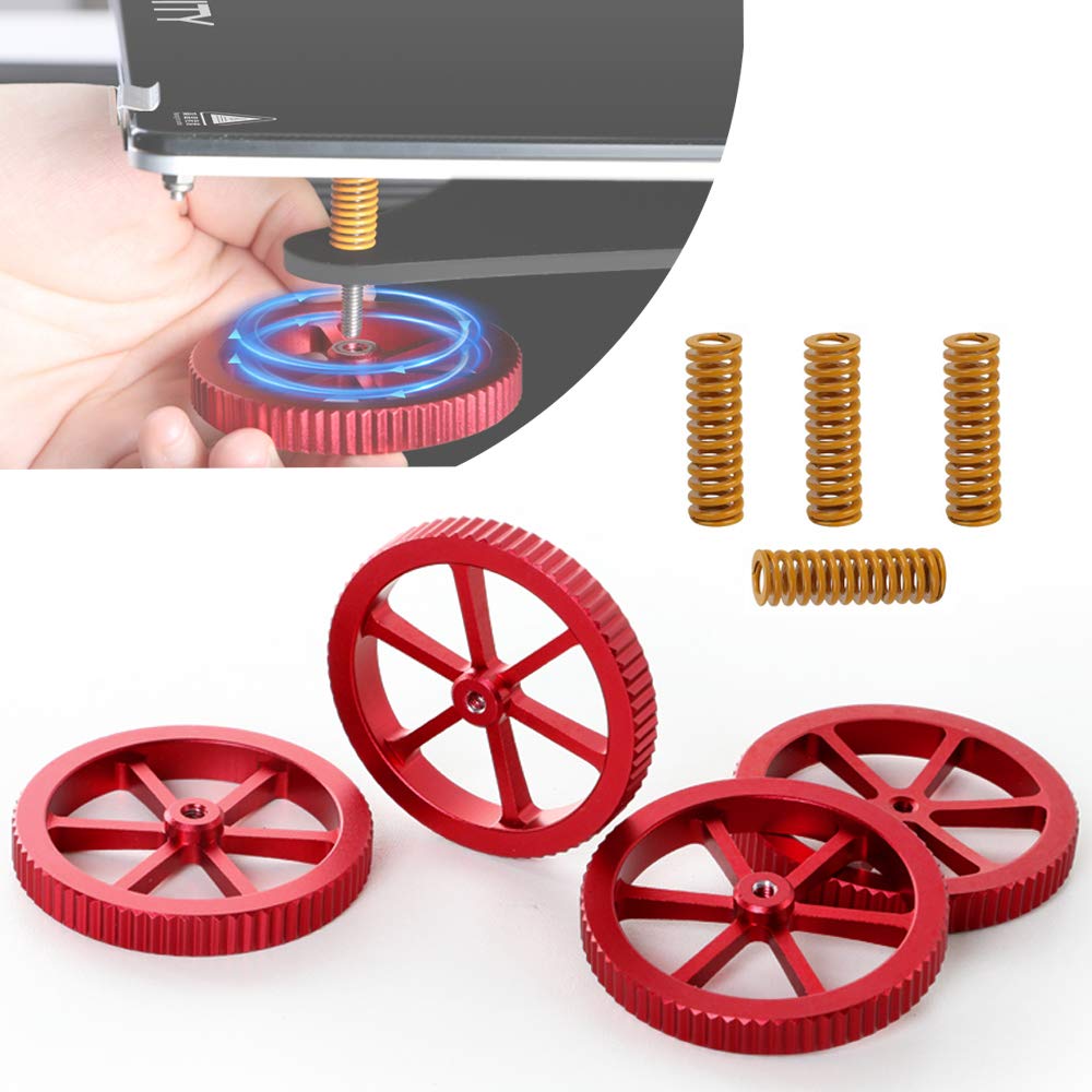 Creality Upgraded Aluminum Hand Twist Leveling Nut, with Hot Bed Springs, Aluminum Twist Leveling Nut Compatible with Ender 3 Series, Ender 5/5 Plus/Pro, CR-10 CR10S/10S Pro CR 20 3D Printer