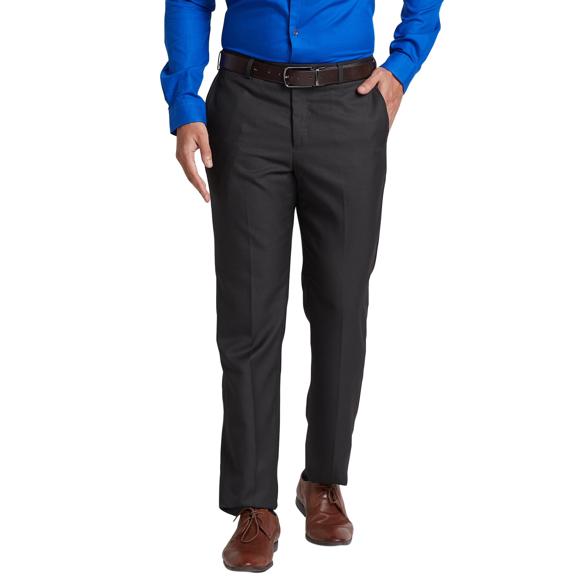 park avenue Men's Polyester Blend Structure Pattern Smart Fit Flat Front Formal Trouser-picture-22