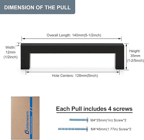 Miniatura 2 de LSJ12BK128 - Tiradores de cocina negros mate para gabinete de baño, cajón, armario, tiradores cuadrados planos, tiradores negros de 5 pulgadas,