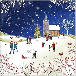 Pack of Christmas cards - Church at Christmas, 10 Christmas cards in pack with 10 white envelopes - Designed, printed and hand-packed in the UK, by Just Cards Direct