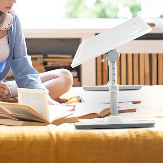 Height Adjustable Overbed Table with Tilting Surface, Mobile Rolling Laptop Stand with Lockable Wheels, C-Shaped Bedside Desk for Home and Office Grey