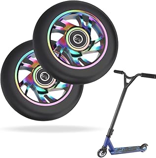 YANGUN Stunt Scooter Wheels, 2 Pieces Scooter Replacement Wheels 88A with ABEC-9 Bearing Aluminium Spoke Core, Replacement Wheels for Stunt Scooters 100 mm, Scooter Wheels Compatible with Most Stunt