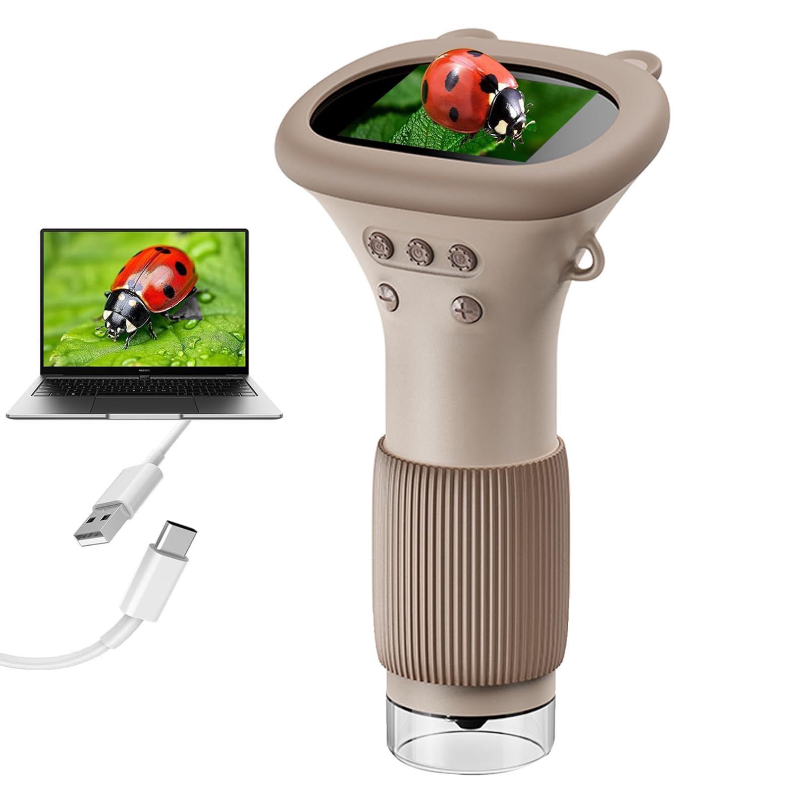 HUTACT Microscope Numérique Poche Enfant 50-1000x – Écran IPS 2'', Photo/Vidéo, Support Avec Réveil, 6-12 Ans