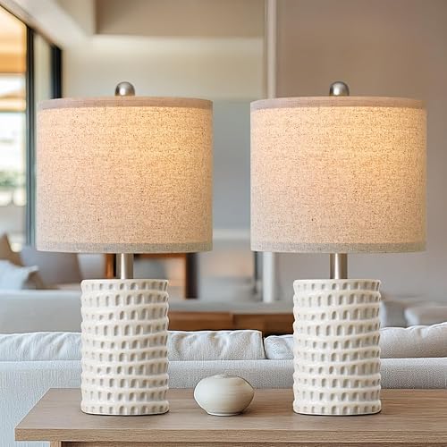 Vista 3 de PORTRES 18.25" Modern Accent Ceramic Table Lamp Set of 2 for Bedroom White Desk Decor Bedside Lamps for Living Room Study Room Office Dorm Farmhouse