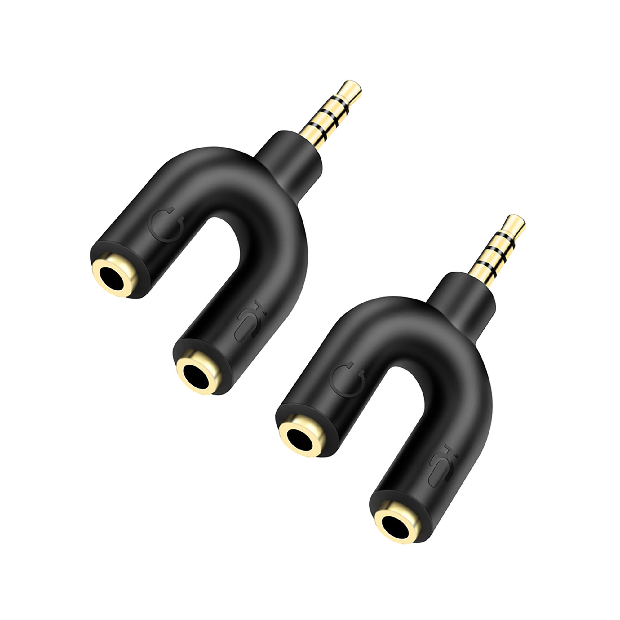 Sairps Headphone mic Splitter Mini U Shape Stereo trrs Splitter Microphone 1 Male to 2 Female AUX Audio Converter-2 Pack