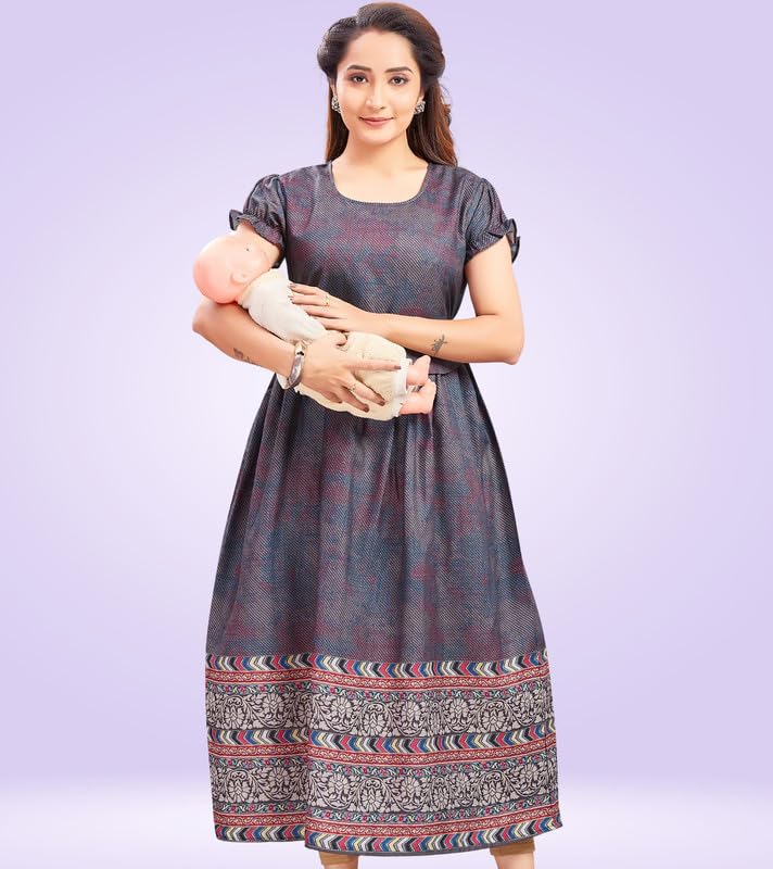 Image of RITIJYA Zipless Feeding Kurta Dress for Women | Maternity Nursing Kurti, No-Zip Easy Access | Extra Pleats Pre to Post Pregnancy | Quick-Dry Fabric | S-4XL