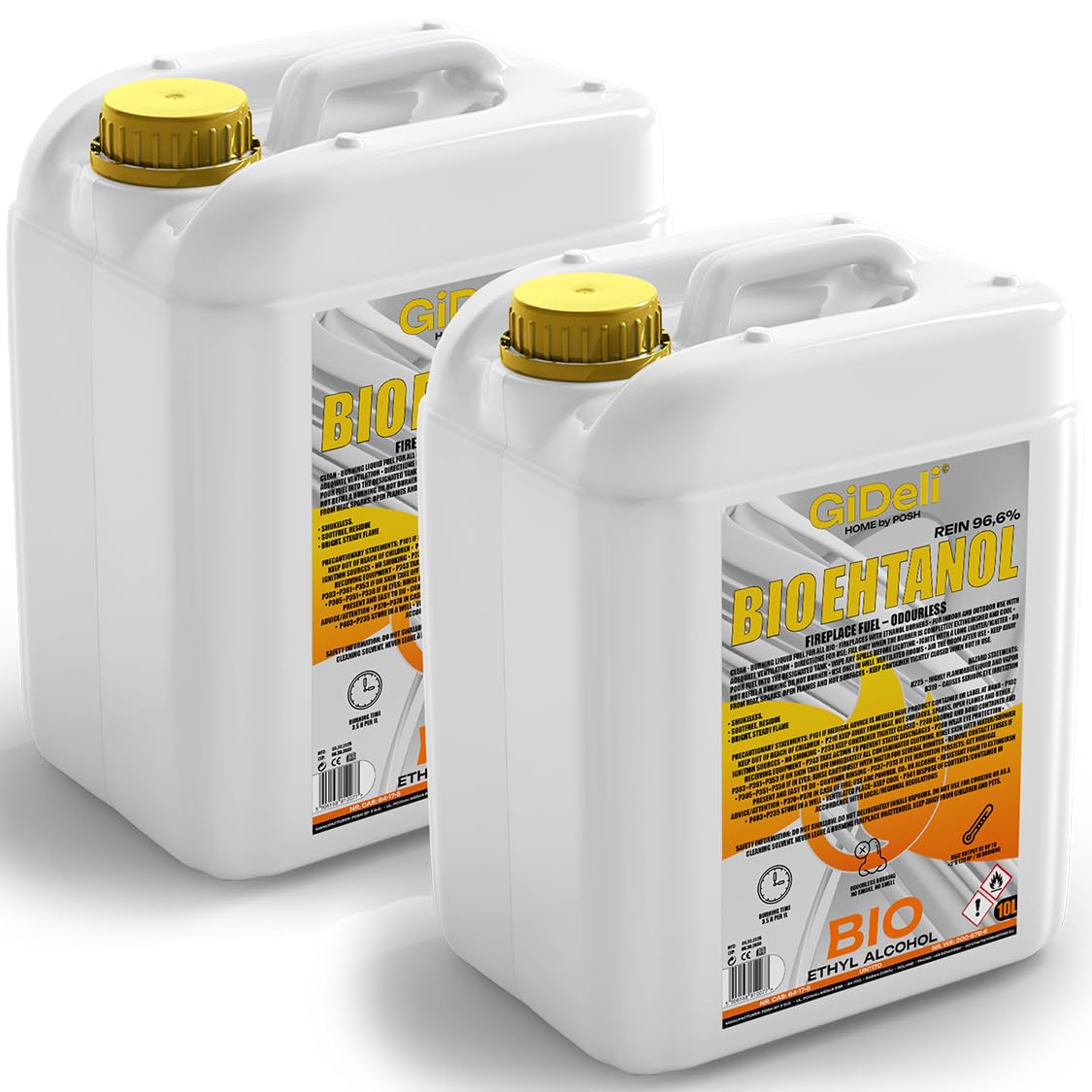GiDeli bioetanol 20 l 96,6% etanol inodoro para chimeneas interiores y exteriores