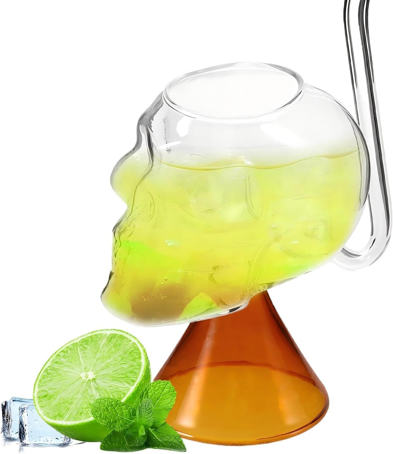 Skull Wine Cup with Built-in Straw 8.8Oz Creative Cocktail Glass for Halloween Party Whiskey Margarita Juice Household Bar Use