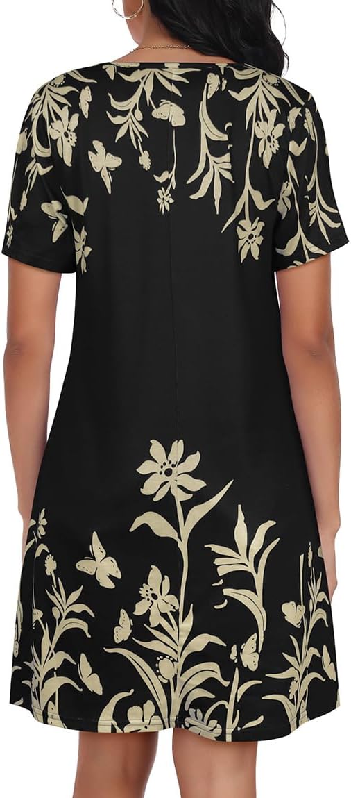 CHICGAL Summer Dresses for Women V Neck Short Sleeve Casual Loose T Shirt Sundress Beach Cover Ups with Pockets - Image 5