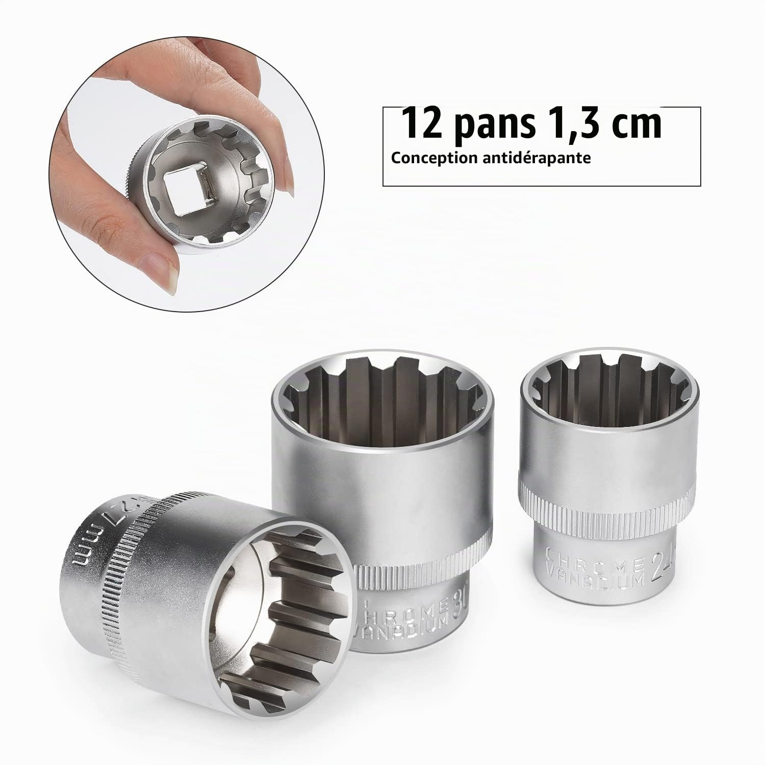 Pièces Jeu de Douilles, douze pans, Douille Multi Empreinte 12 pans 1/2" | 8-32mm I Acier CR-V