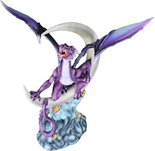 Miniatura 4 de Ebros Gift Space Voyager - Figura de dragón morado posado en luna creciente, estrellas y nubes nocturnas, 13 pulgadas de alto como Calabozos y