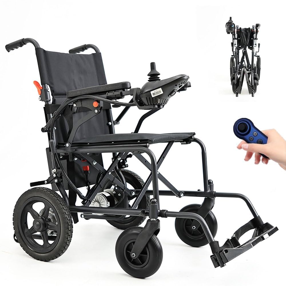 Silla de ruedas eléctrica plegable y ligera para adultos, con mando a distancia, motor de 500 W, batería extraíble de 20 Ah, autonomía de 30 km, capacidad de 100 kg, fácil de transportar.