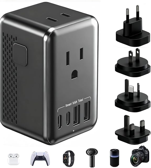 220V to 110V Converter Voltage Converter US to Europe Voltage Converter for Hair Dryer with 2 USB A and 2 USB C, European Travel Adapter Power Converter Adapter Combo from US to Italy UK AU..