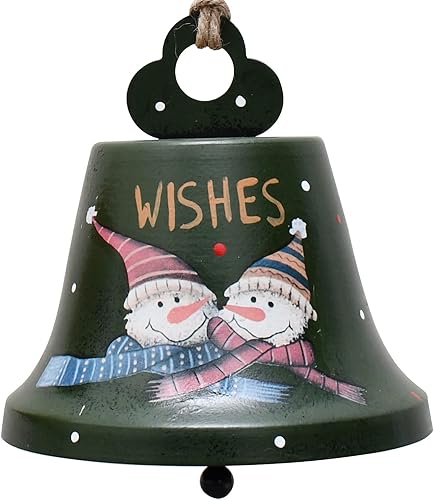 Miniatura 8 de Veclotch Juego de 2 adornos colgantes de campana de Navidad, decoración rústica de árbol de Navidad, muñeco de nieve, adorno de cascabel de metal,