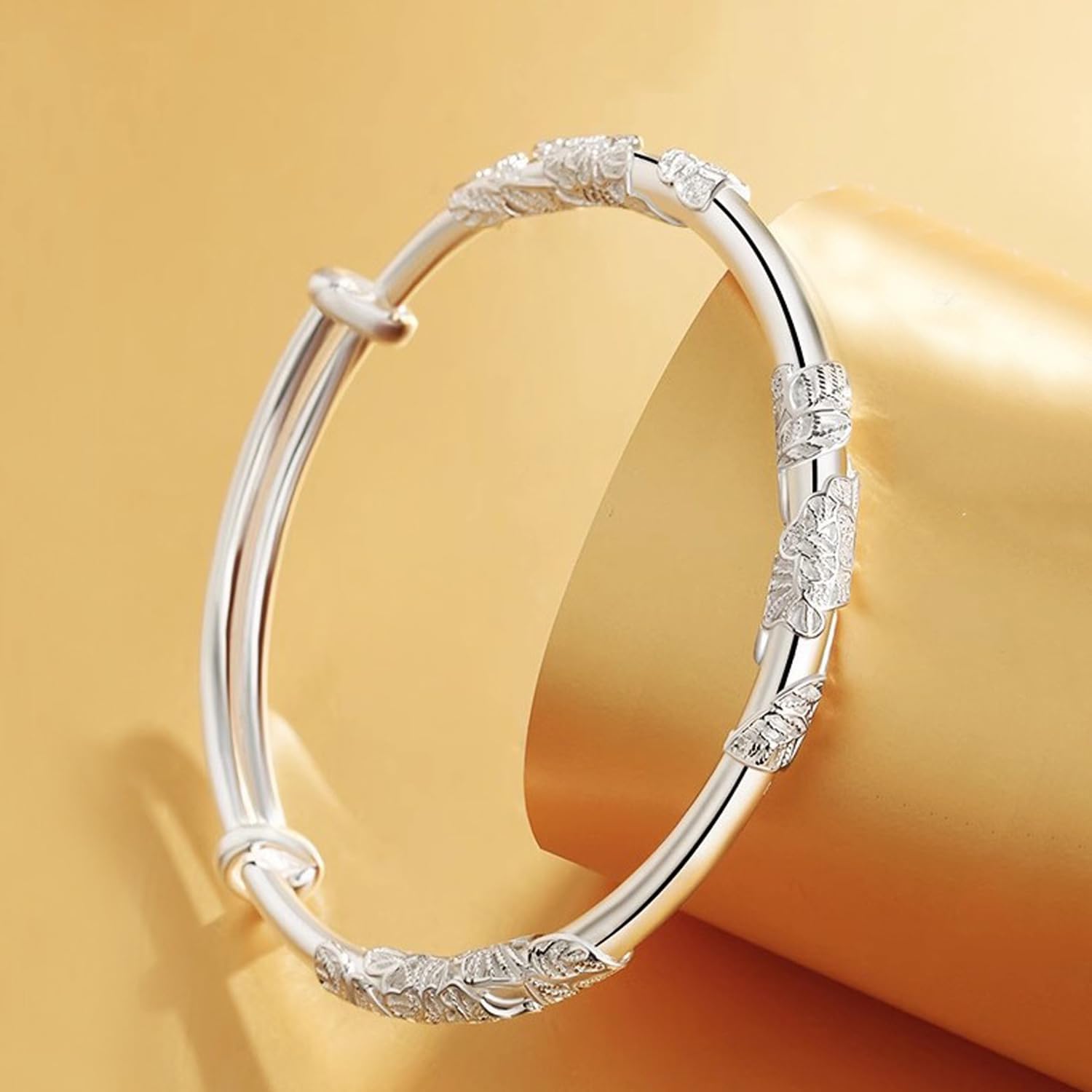 Solid 925 Sterling Silver Bracelets for Women Simple Adjustable Bangle Bracelet - Image 5