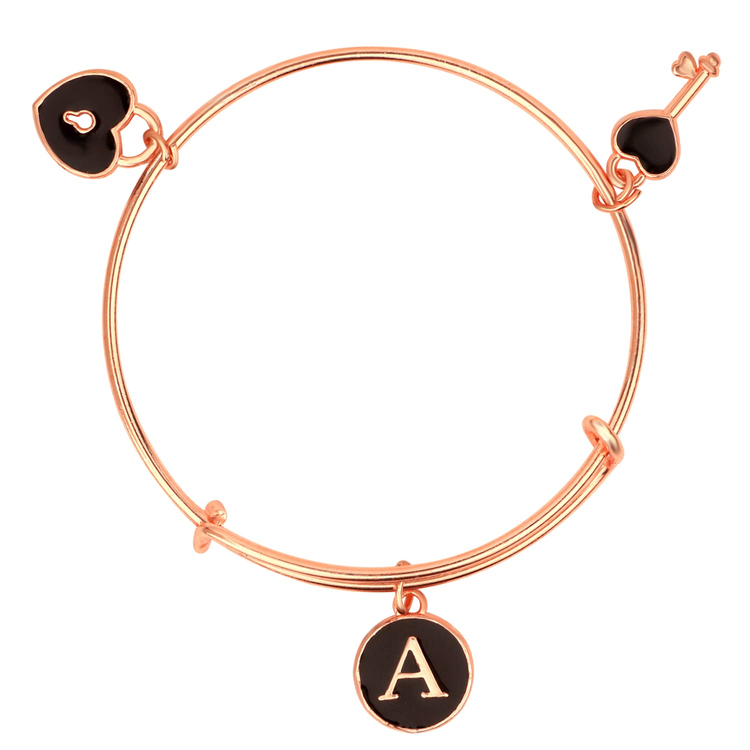 Mahi T Letter & Lock, Key Shaped Rose Gold Plated Charm Bracelet for Girls (BRK1100831Z) (B0BFLL1KH9) Amazon Price History, Amazon Price Tracker