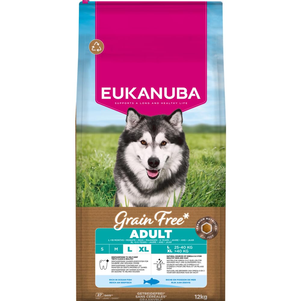 Eukanuba Karma dla psów bez zbóż, z rybami dla dużych ras, sucha karma premium bez zbóż dla dorosłych psów, 12 kg