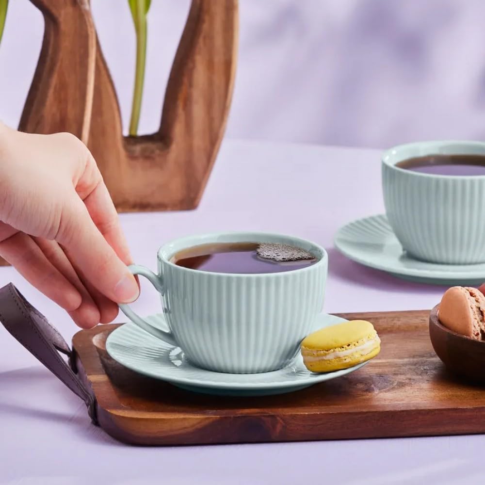 Karaca Pisa Grès Espresso Tasse à café turque set de 4 pièces, Tasse à espresso et soucoupe, Tasse à café turque, 4 pièces, 120 ml, Marron