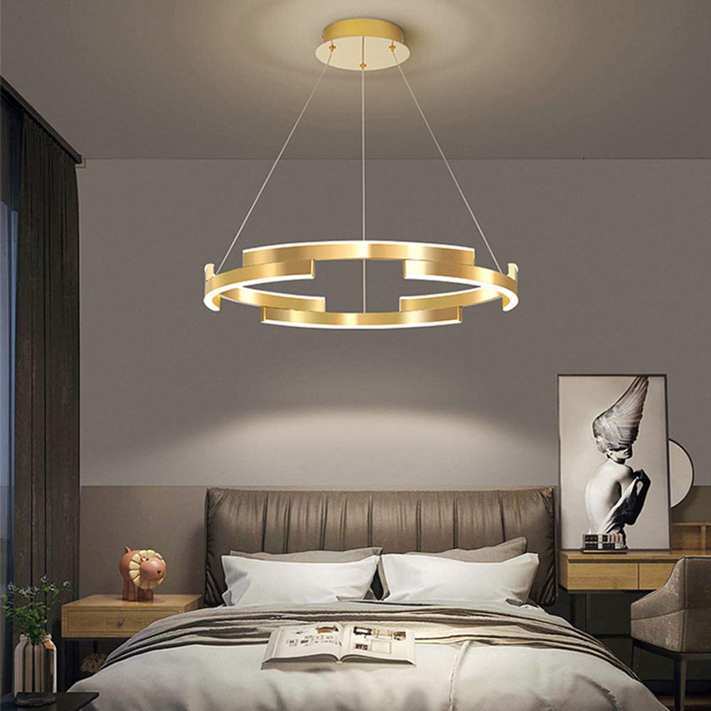 NZDY Chandelier Modern Ring Round Pendant Ceiling Lamp Fixture Master Bedroom Study Acrylic Ceiling Hanging Lighting Gold Led Lamp Aluminum Suspension Lights for Living Room Household Lamp,White Ligh