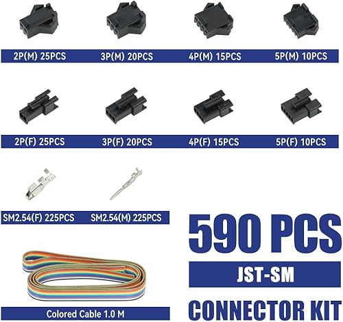 Miniatura 2 de Herramienta de prensado de cable de terminal de barril abierto con 590 piezas JST-SM Kit de conectores - 24-16 AWG (0.25-1.5mm) crimpadora para
