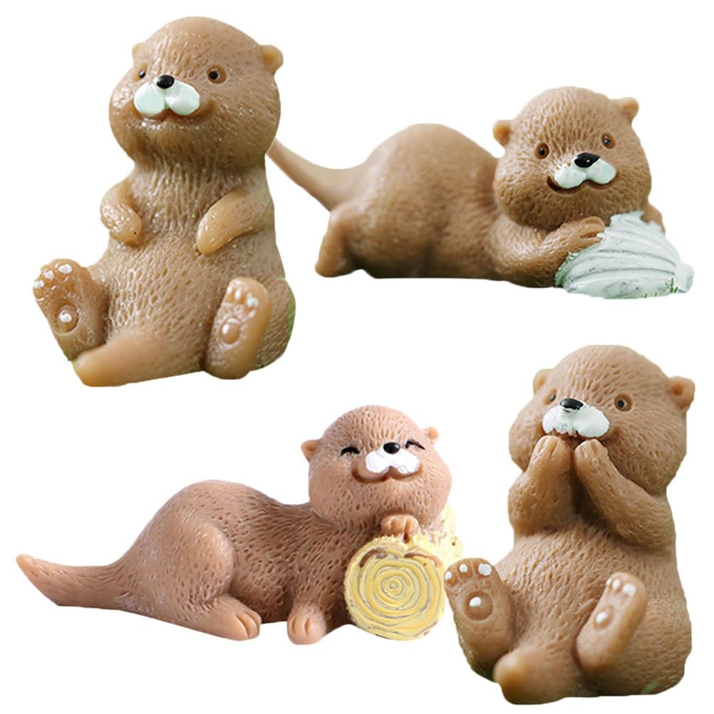Muiltvoe Resin Otter Ornaments 4Pcs Miniature Otter Figurines Small Decor for Cake Topper Home Terrarium Garden Yard and Car Decoration Diy Crafts