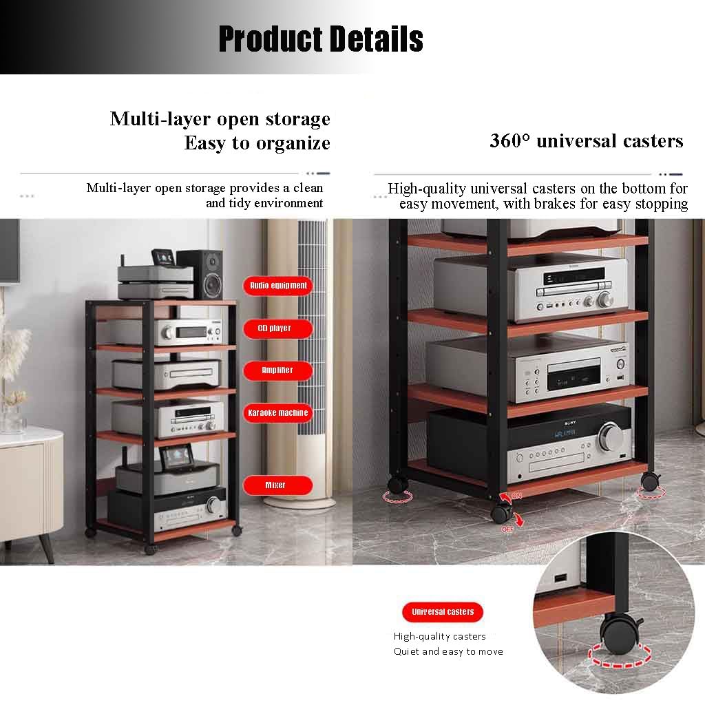 Meuble Chaine HiFi Rack Audio 7 Couches avec Roulettes Silencieuses - Composants Audio Vidéo Noir