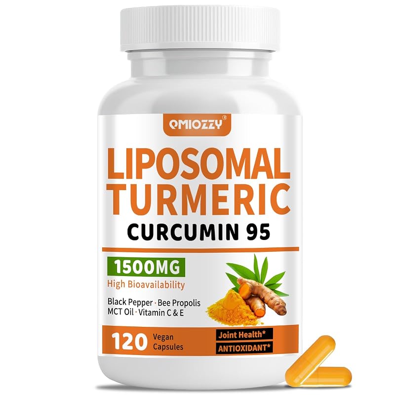 Qmiozzy Suplemento de Curcumina com Cúrcuma, Pimenta-preta e Óleo MCT 1.500 mg, 120 cápsulas