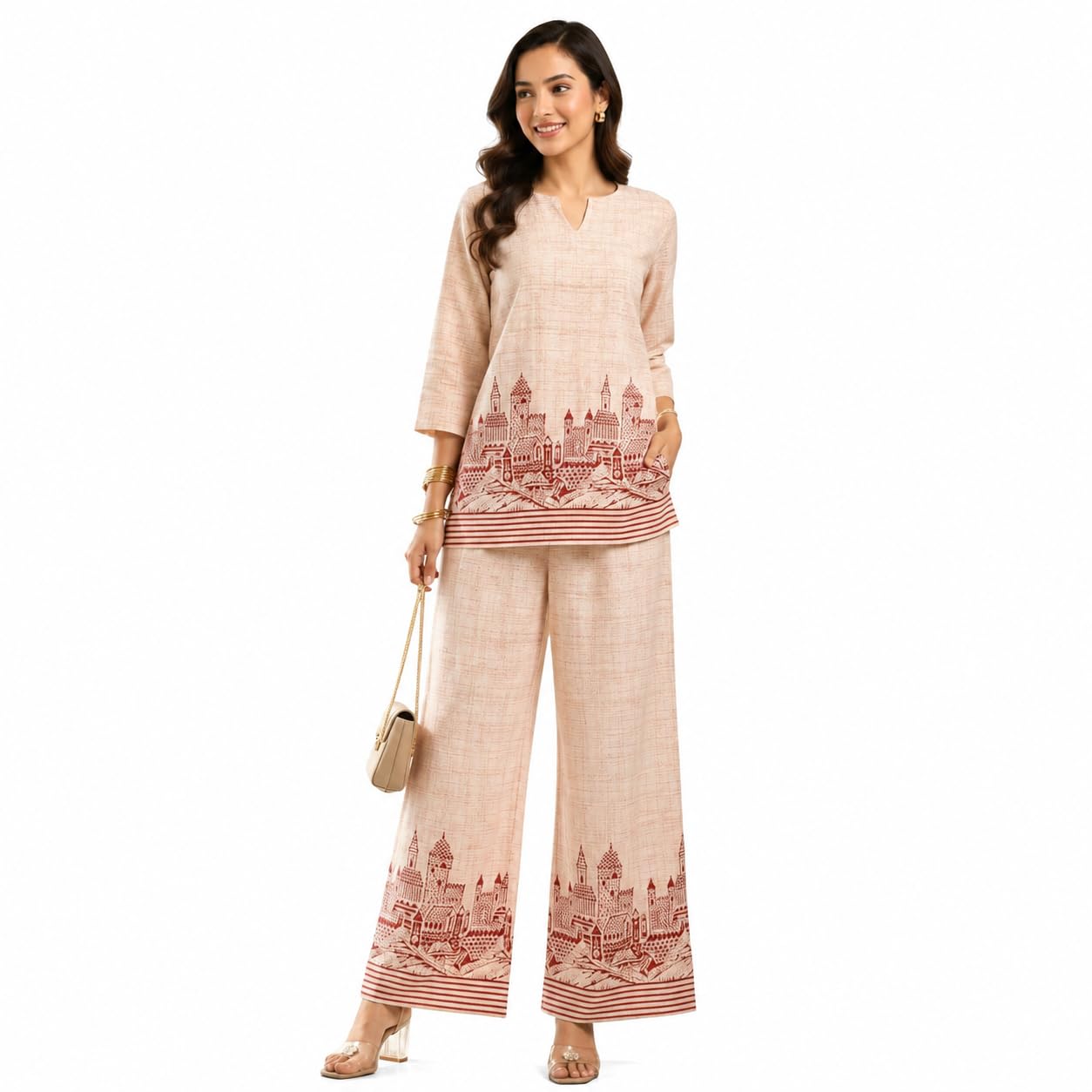 Women’s Pastel Peach Co-Ord Set | Premium Cotton Linen Blend 2 Piece Outfit | | Elegant Casual & Smart Wear Set for Women (IN, Alpha, M, Regular, beige)-picture-25