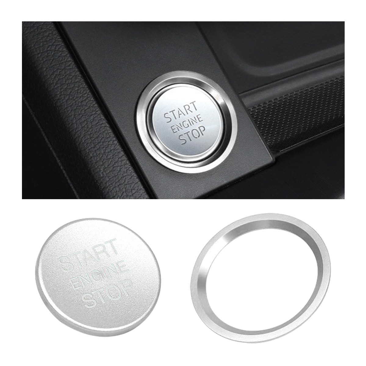 BESULEN Car Push Start Button Cover, Aluminium Alloy Engine Start Stop Button Cover with Metal Ring for Auto Decorations, Car Interior Accessories Ignition Button Cover for A4 A5 A6