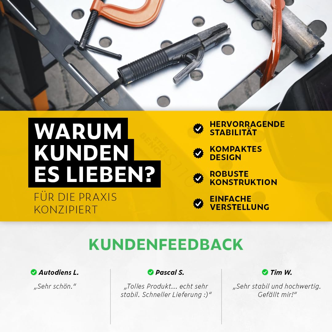 CRAFTMAKER SteelBench S110 Werkbank, Klappbare Multifunktionstisch mit Hoher Tragfähigkeit von 450kg, Höhenverstellbare Werkbank, Stahlkonstruktion