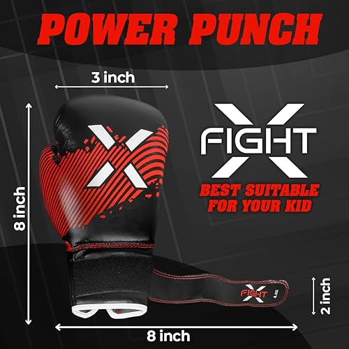 Miniatura 3 de FightX Guantes de boxeo para niños, 4 onzas, 6 onzas, guantes de boxeo de entrenamiento para niñas y niños, guantes de boxeo de boxeo MMA de cuero