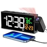 Netzu Projection Clock for Bedroom Ceiling, Alarm Clocks with 180° Rotatable Projector, Date Temperature and Weekday, Manual DST, 5 Brightness, 10 Ringtones, 4 Volumes and Snooze (Black)