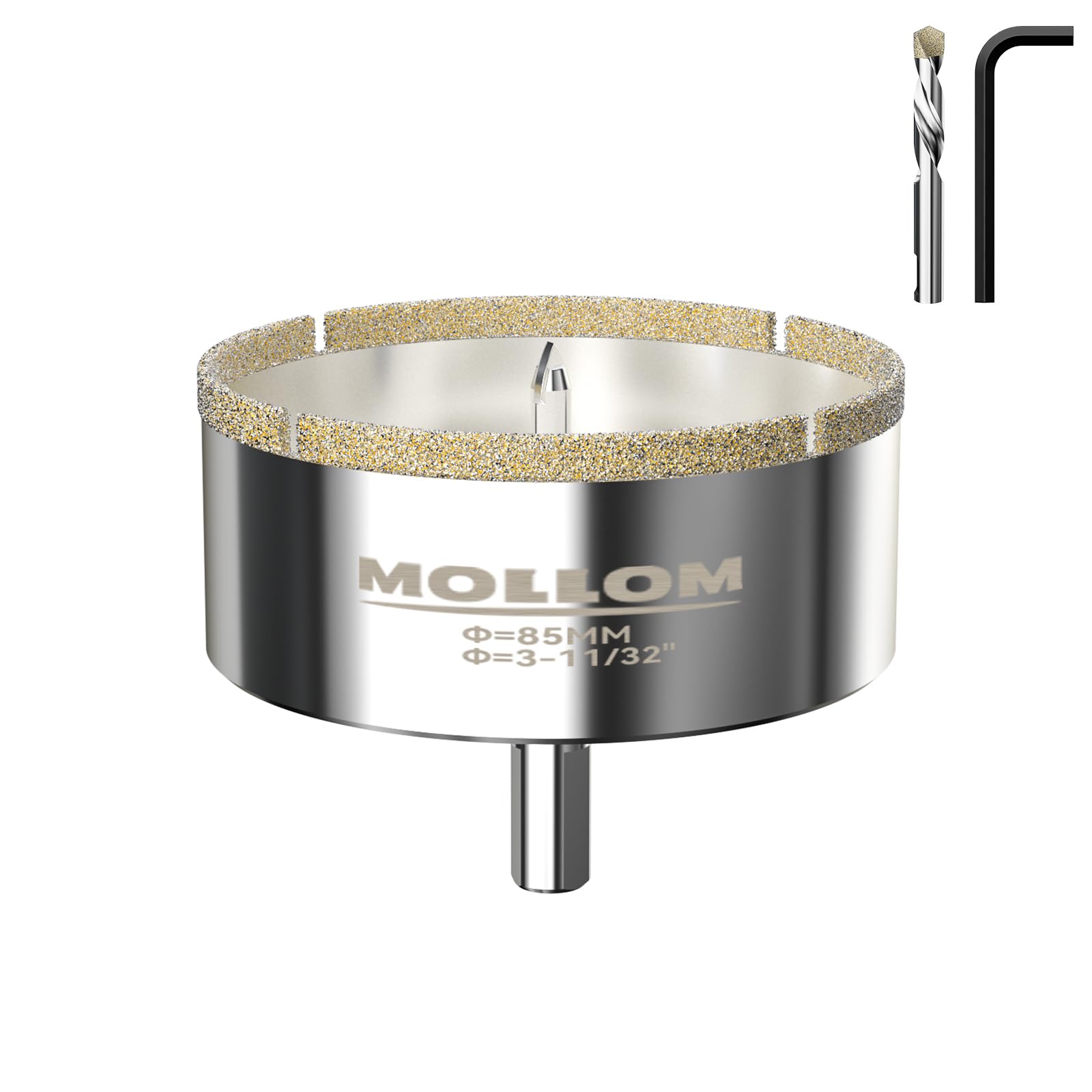 MOLLOM 3-11/32" (85mm) Diamond Hole Saw with 2 Pilot Drill Bit