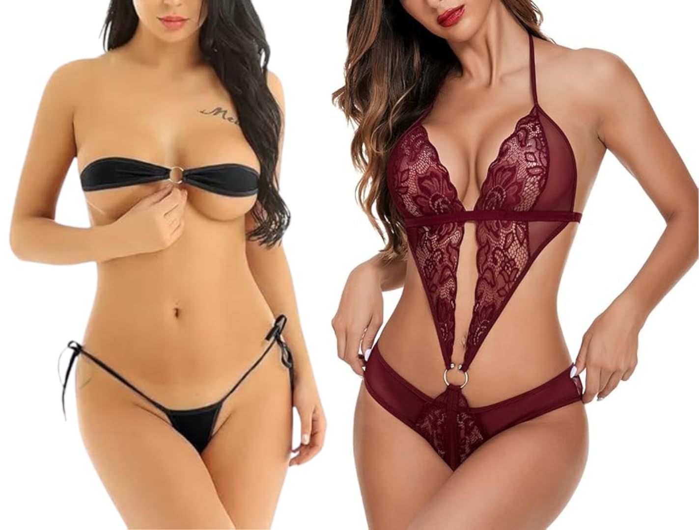 stylbase Pack of 2 Women’s Babydoll Lingerie Bikini Set | Sexy Mesh Nightwear Chemise Bridal Nightdress with Bra Panty & Choker | Honeymoon Sleepwear Swimwear Teddy Lingerie for Women-picture-54