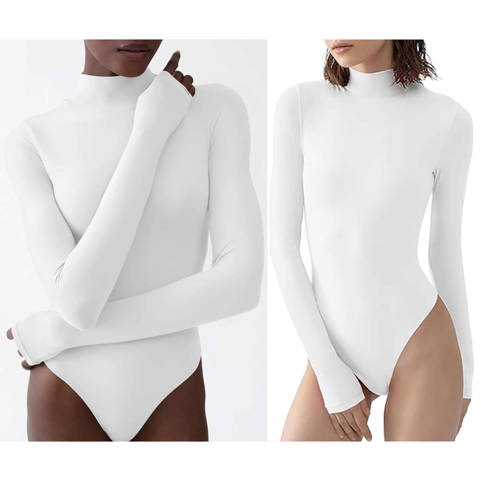hixswnu Manga Larga Bodysuit Mock Turtle Neck Body Suits de Las Mujeres Que salen Tops Slim Fit Tight Fitting Jumpsuit