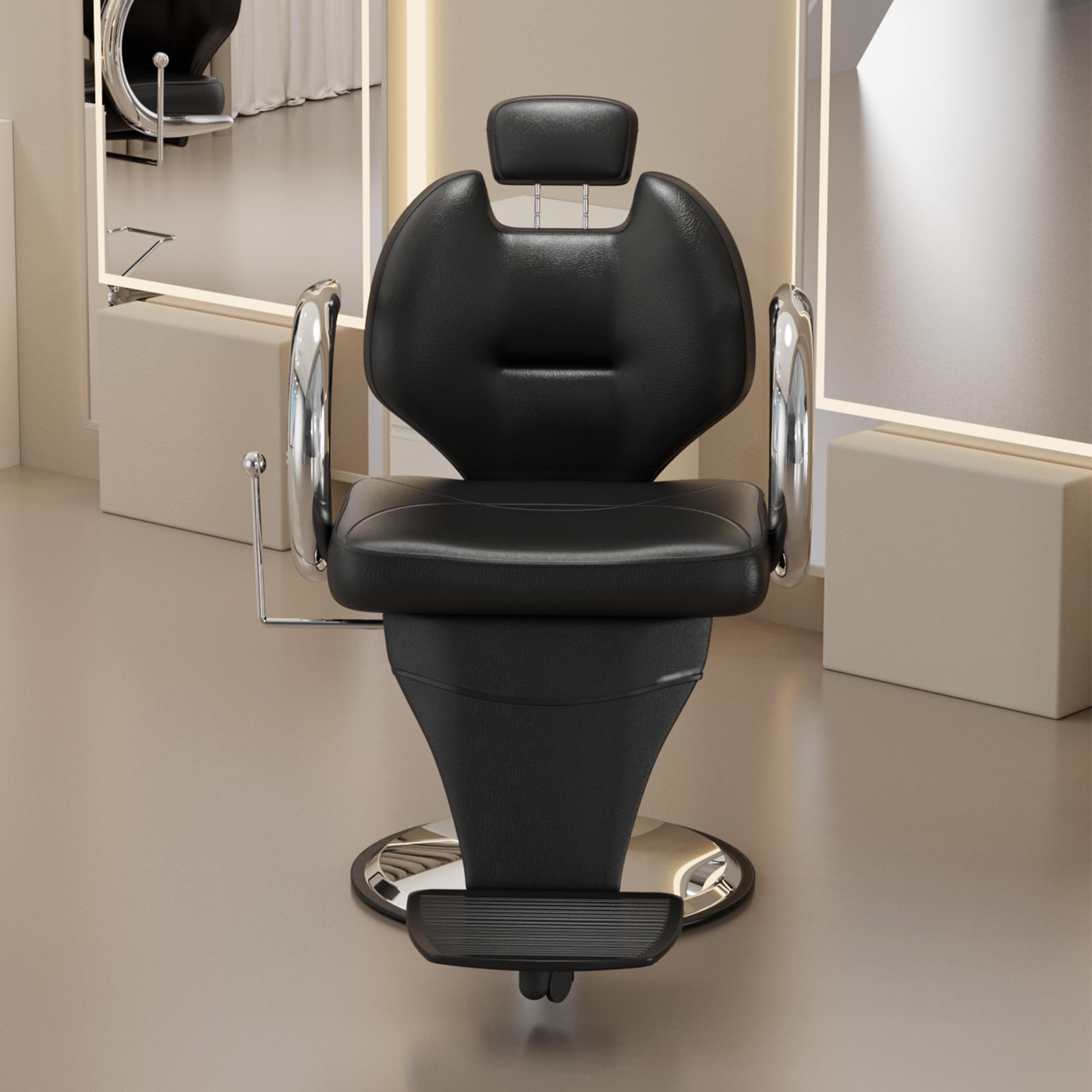 Sillón de Peluquería, Silla de Peluquero Hidráulica Reclinable Barber 360° para Peluquerí, Salón de Belleza, 61 x 57 x 91-104 cm (Negro)