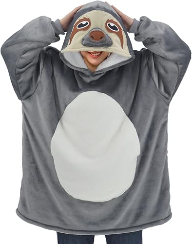 vavalad Sloth Wearable Blanket Sweatshirt Sherpa Hoodie TV-Blanket for Adults Men Women Teens One Size Fits All