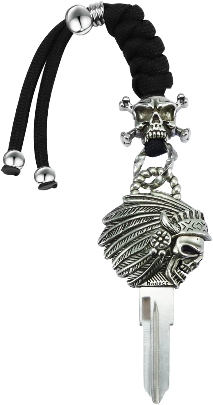 Motorcycle Uncut Blank Keys Indian Chief Skull Stainless Steel Replacement Accessories for Indian Scout 2013-2024 (Chrome)