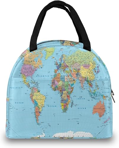 Miniatura 7 de Bolsa de almuerzo aislada reutilizable con mapa del mundo para mujeres y adultos, lonchera de alta capacidad, contenedor pequeño a prueba de fugas,