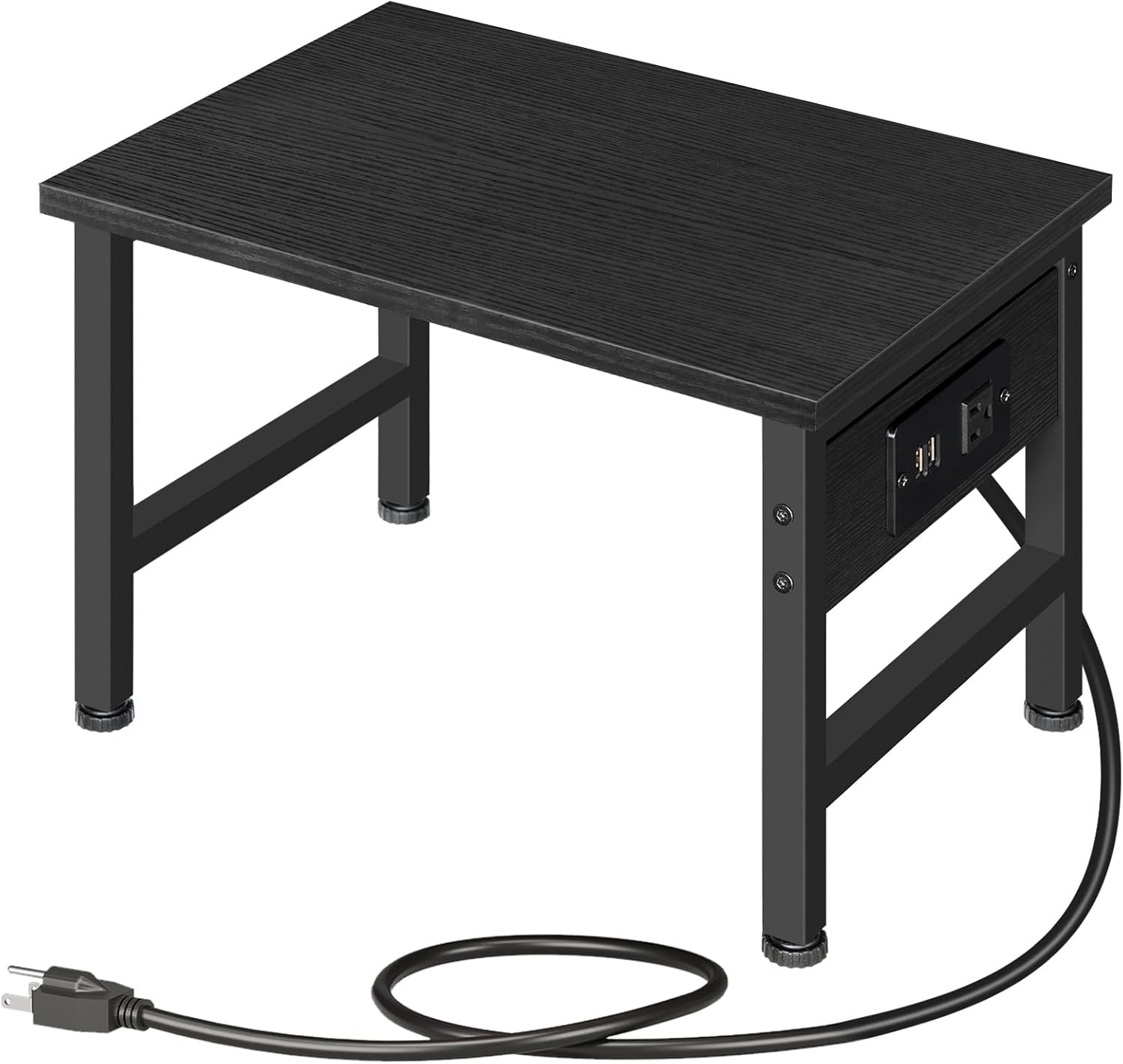 HOOBRO Printer Stand for Desk, Desktop Printer Stand with Charging Station, Small Printer Table with Storage Hook, Under Desk Printer Cart, File Rack for Home Office, Black BB01UPS01