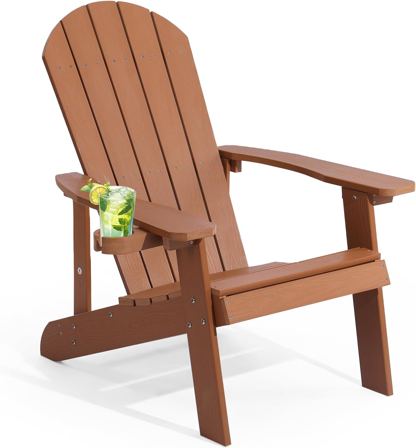 Adirondack Chair, All Weather Resistant Plastic Chairs with Cup Holder, 5 Easy Steps to Install, Outdoor Chairs for Patio, Garden, Backyard Deck, Lawn, Fire Pit - Teak