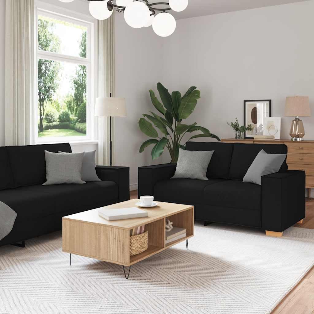 Sofa Set Black Fabric (100% Polyester) Living Room Furniture