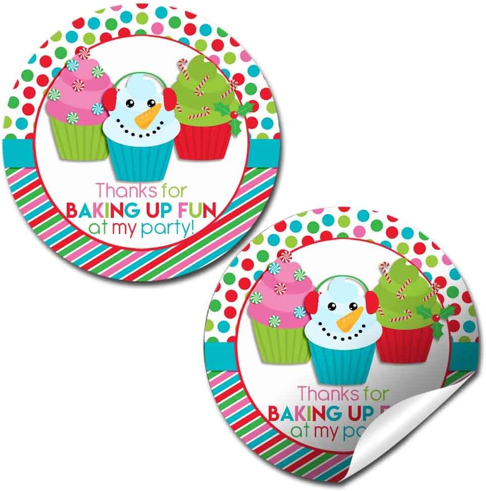 Christmas Cupcake Holiday Baking Thank You Sticker Labels, 40 2" Party Circle Stickers by AmandaCreation, Great for Party Favors, Envelope Seals & Goodie Bags
