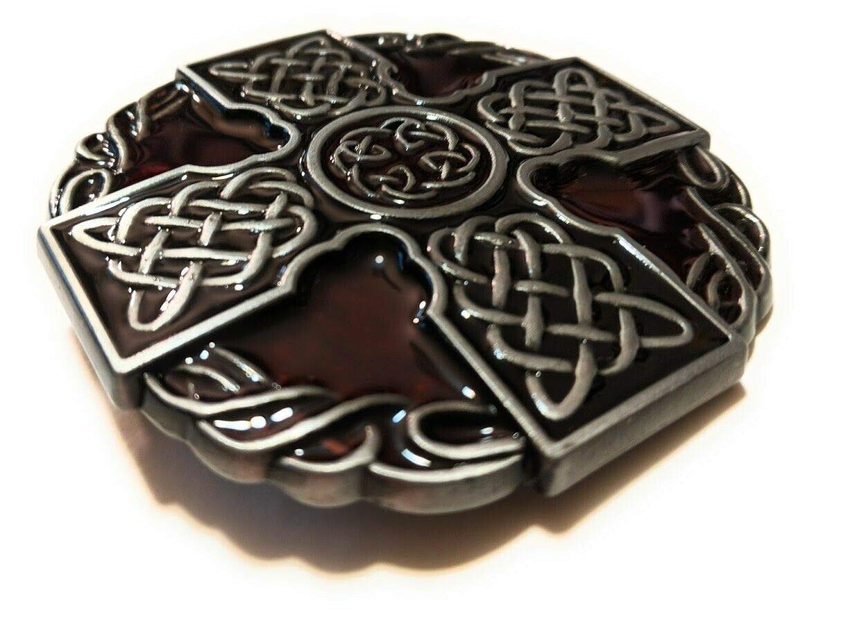 Cool Belt Buckle Celtic Cross Design 3.18 Silver Dark Red Color Extends The Lifetime Of Your Leather Belt