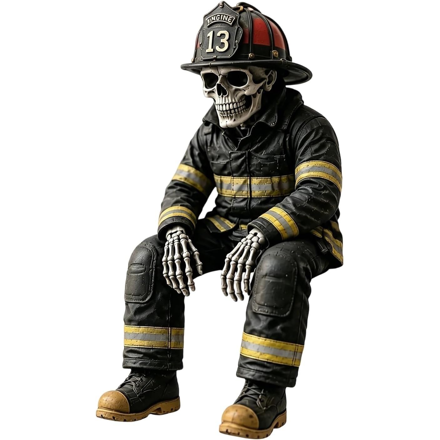 ANQKYO Firefighter Skeleton Shelf Sitter Firefighter Skeleton Shelf Sitter, 3D Retro Fire Suit Table Figurine, Fireman Skeletons Resin Bookshelf Decor