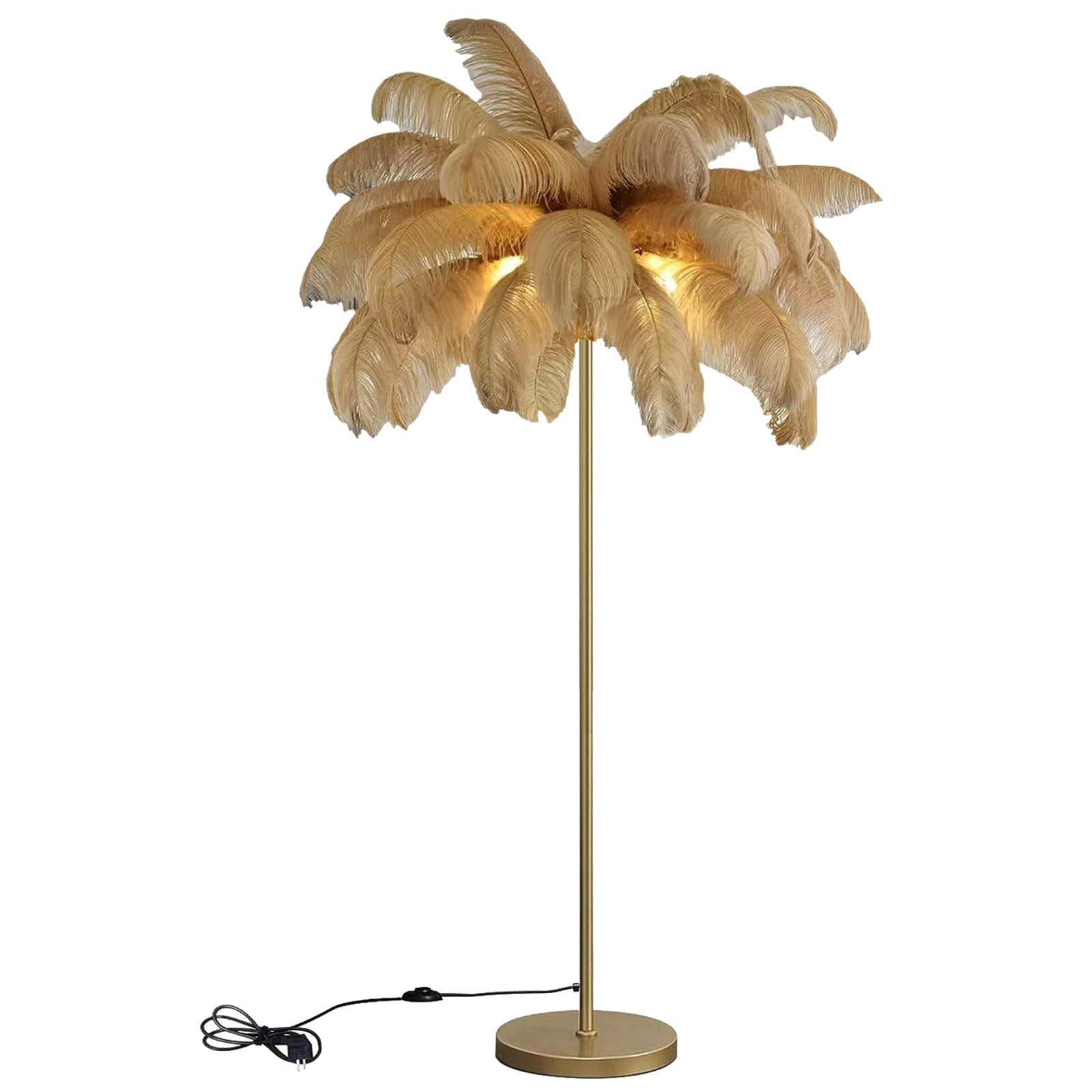 ANram Floor lamp with G4-LED Bulb,Ostrich Feather Lamp with 48 Feathers Lampshade Gold Standing LampSuitable for Living Rooms Girl Bedroom Tall Corner Reading lamp