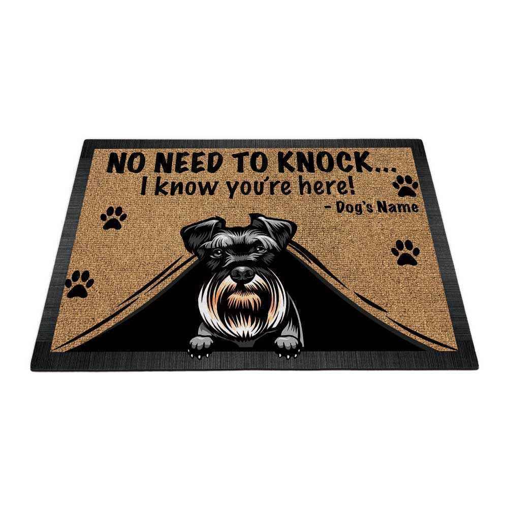 MALIHONG Personalized Doormat Peeking Dog Schnauzer No Need to Knock I Konw You're Here 27.5 x 17.7 Inch