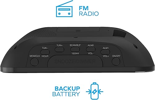 Miniatura 3 de Coby Reloj despertador digital dual con radio FM, pantalla LED grande con batería de respaldo, cargador de teléfono USB, volumen, atenuador, 20
