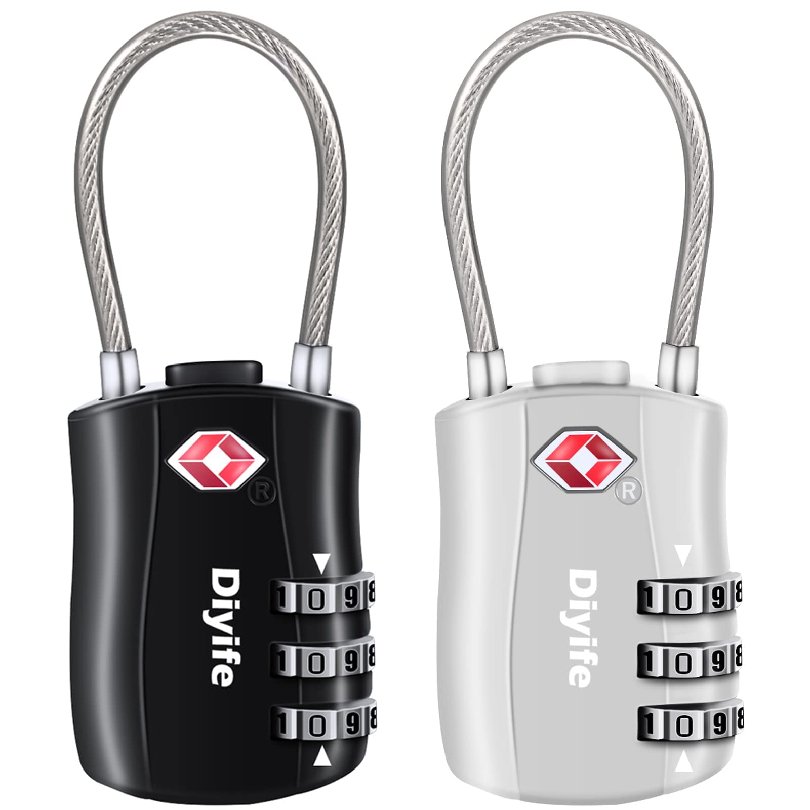 [2 Stück] TSA Gepäckschlösser, Diyife 3-Stelliges Sicherheitsschloss, Kombinationsschlösser, Codeschloss für Reisekoffer Gepäcktasche Etui etc. (Silber- Schwarz)