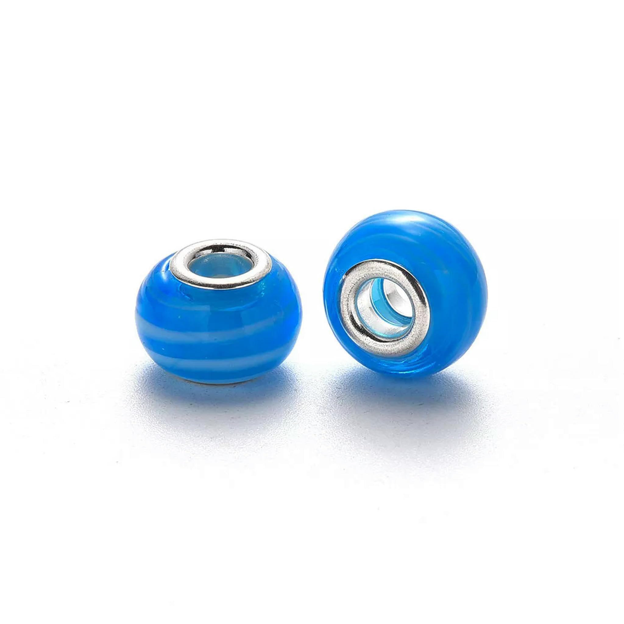 Perles à gros trous, Lot de 100 perles rondes artisanales en verre soufflé européen à gros trous, 14-16 x 9-10 mm